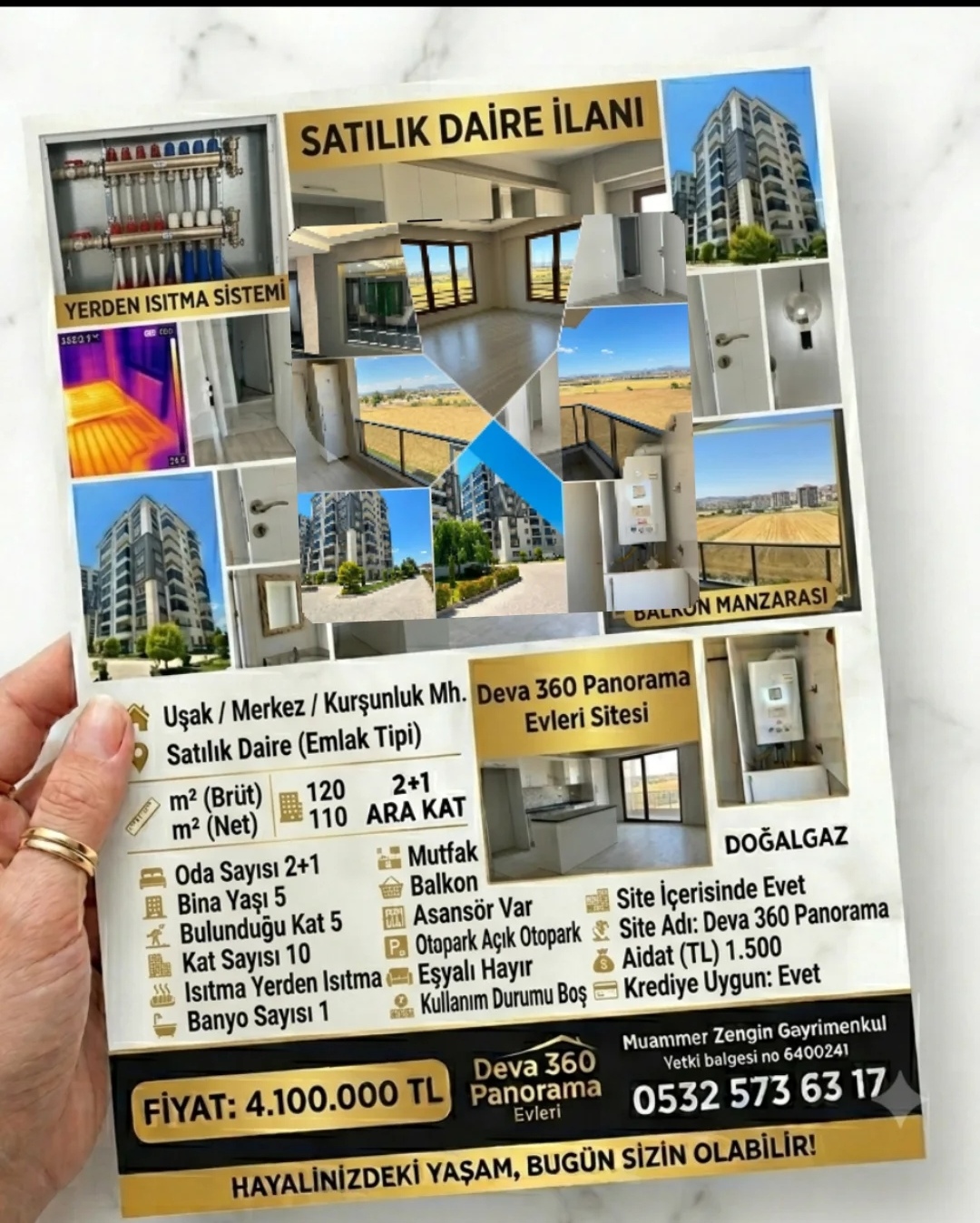 UŞAK MERKEZ KURŞUNLUK MAH. 120m. 2+1 ARA KAT SATILIK DAİRE
