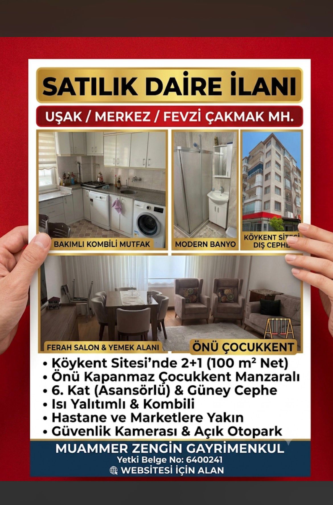 UŞAK MERKEZ FEVZİ ÇAKMAK MAH. 110m. 2+1 SATILIK DAİRE