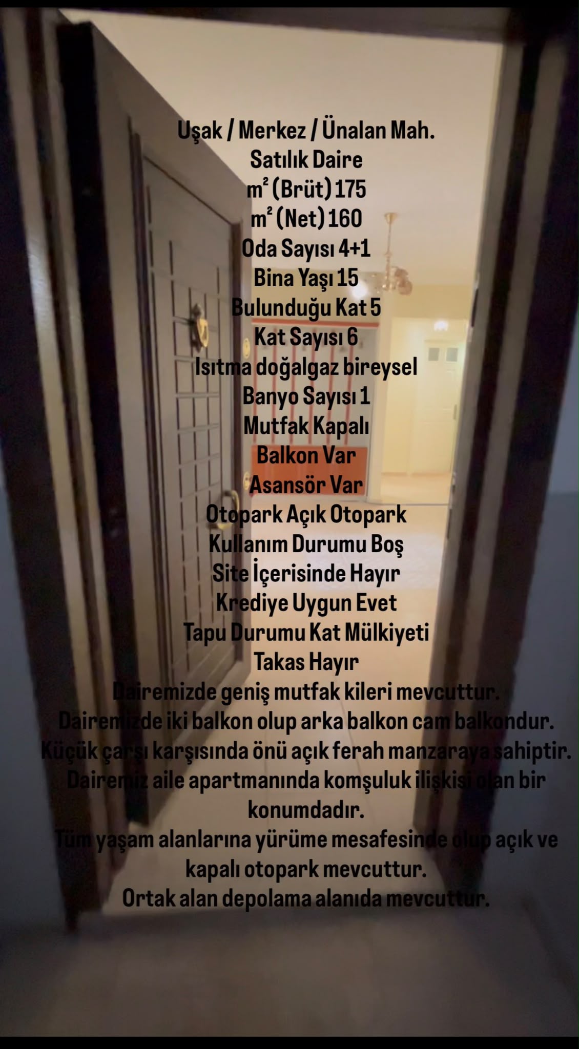 UŞAK MERKEZ ÜNALAN MAH. 175m. 4+1 ARA KAT SATILIK FERAH DAİRE